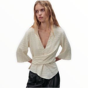 Zara Sand Draped Linen Blend Top